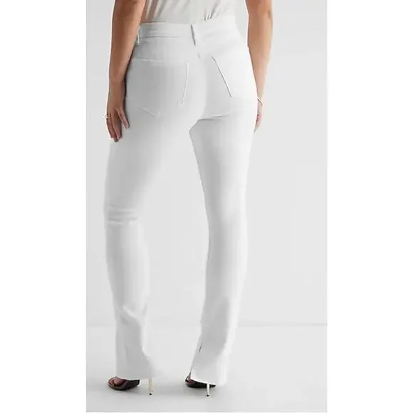 Express Woman Mid Rise White Pintuck Skyscraper Jeans, Size 14S